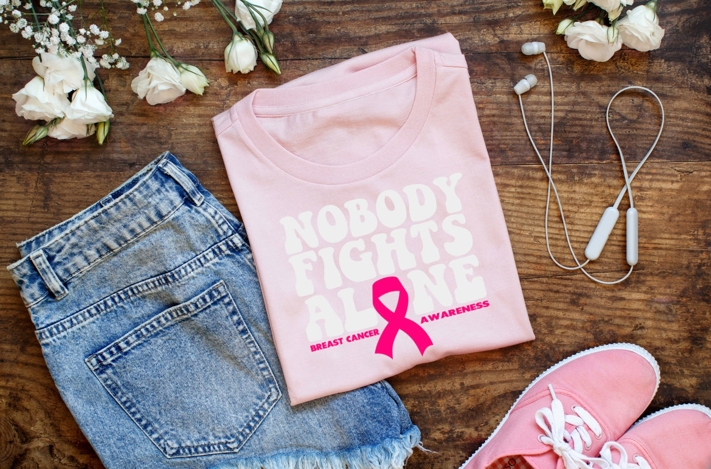 Nobody Fights Alone Pink Awareness T-Shirt