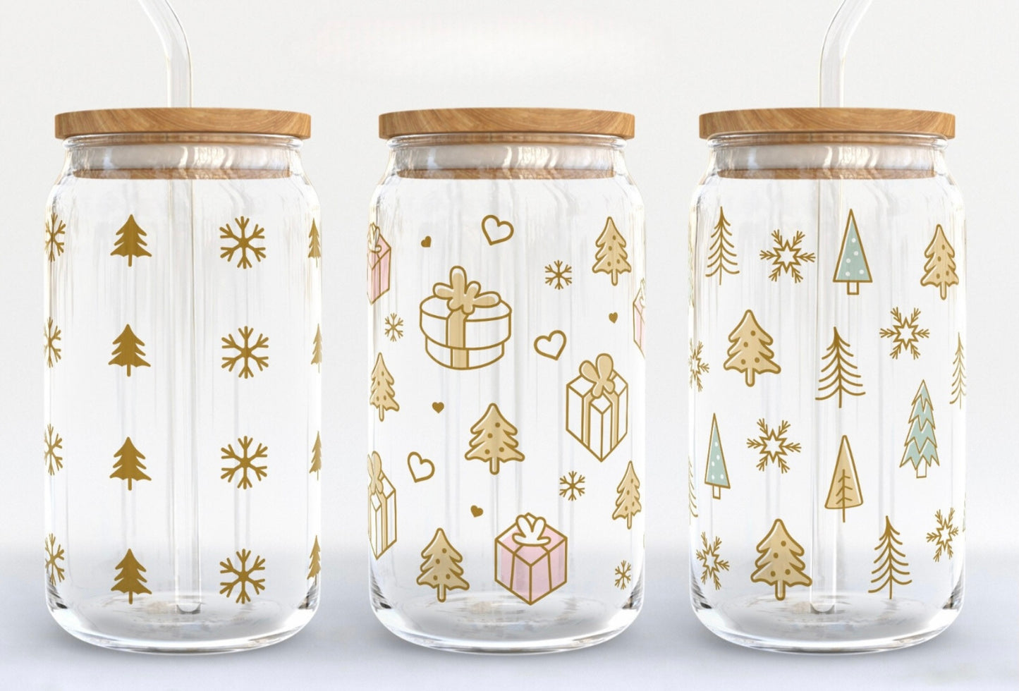 Christmas Tree and Snowflake Libbey Glass Can