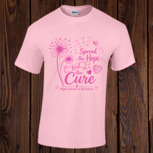 Light pink Breast Cancer Awareness T-shirt with pink Spread the Hope, Find the Cure design